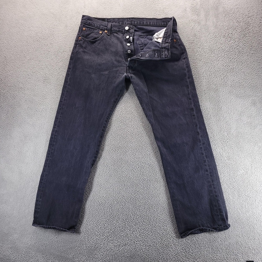 Levis 501 Jeans Mens 36x30 Black Regular Straight Dark Wash Button Fly Denim